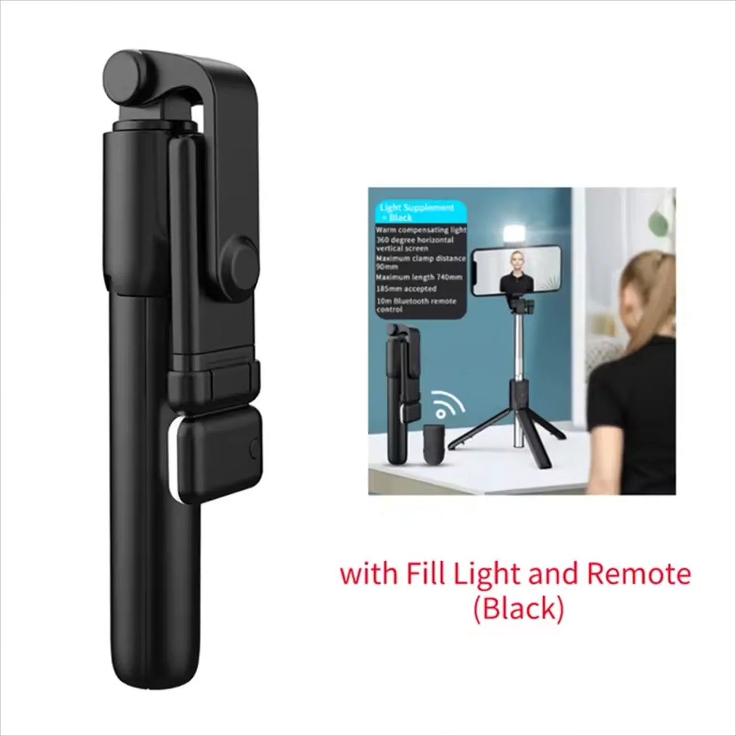 Cell Phone Selfie Stick Tripod Bluetooth Remote Wireless Selfi Stick Phone Holder Stand with Beauty Fill Light Soft beauty