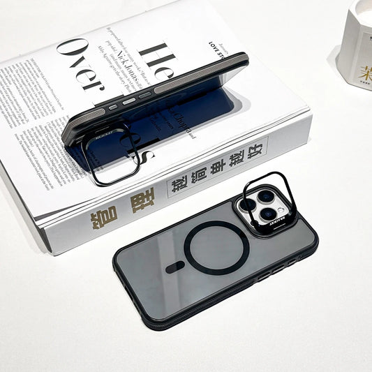 Magnetic Luxury Matte Armor Shockproof Holder Stand Case Cover For iPhone 11 12 13 14 15 16 Plus Pro Max Clean Protective Cover