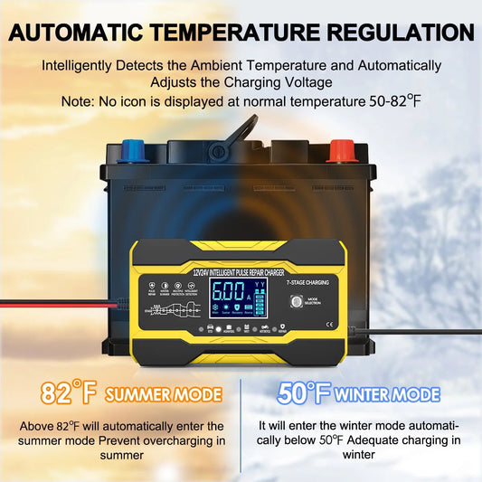 Battery Charger 10-Amp 12V and 24V Fully-Automatic Smart Car Battery Charger, Battery Maintainer Trickle Charger, Battery Charger with Temperature Compensation for Truck Motorcycle Lawn Mower Boat