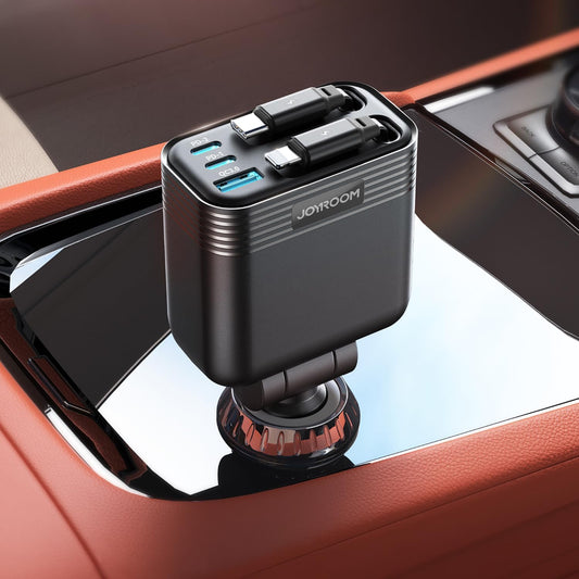 Retractable 5 Port 66W USB C Car Charger - Fast Charging for Iphone 16/15/14 Pro Max, Samsung S24