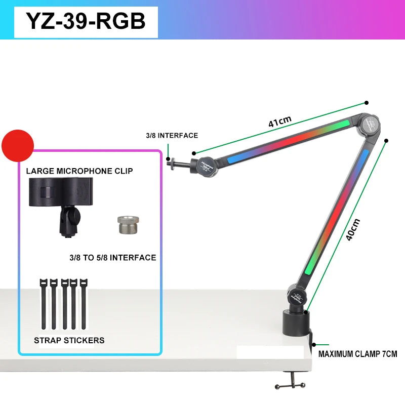 Microphone spring-free microphone cantilever stand live broadcast stand with built-in cable management clip desktop stand