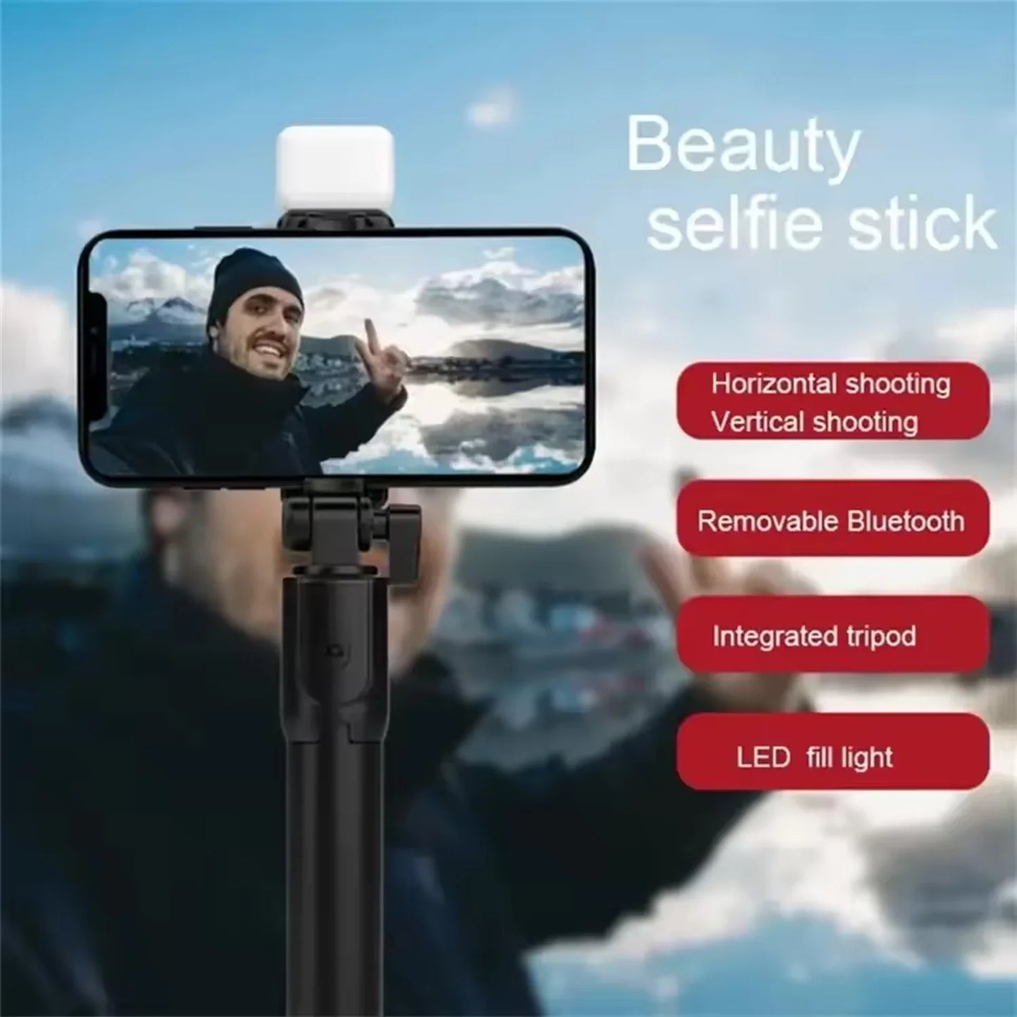 Cell Phone Selfie Stick Tripod Bluetooth Remote Wireless Selfi Stick Phone Holder Stand with Beauty Fill Light Soft beauty