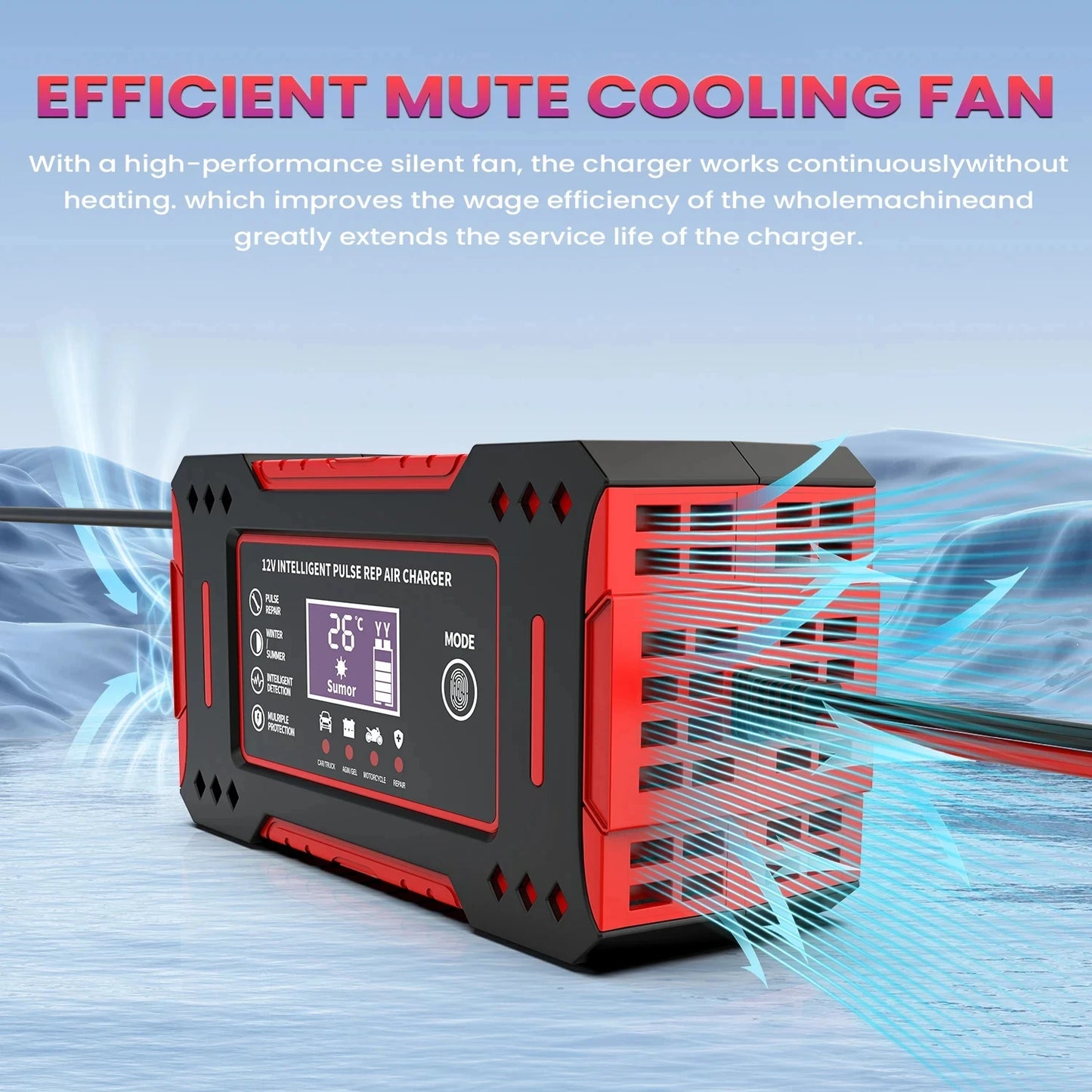 Smart Car Battery Charger 12V, EU Plug Motorcycle Battery Maintainer with LCD Display for Lead-Acid Repair