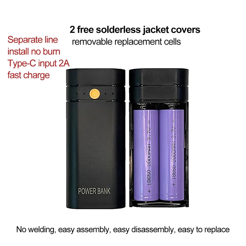 6000mAh 2*18650 Battery USB Type-C Power Bank Battery Charger Case DIY Box For Phone Electronic Charging Not Including Batteries