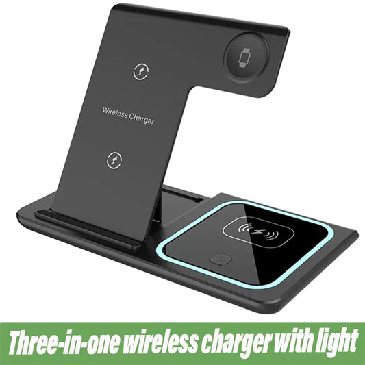 3 in 1 Wireless Charging Station Travel Charging Pad for iPhone 12~15 iWatch and Airpods  15W  Fast Charger Foldable