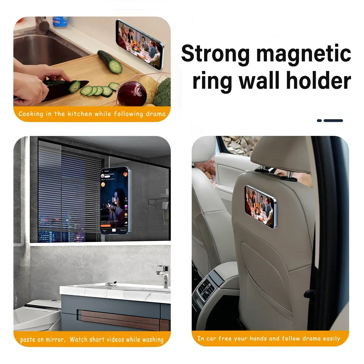 Magnetic Ring Holder for iPhone 16 15 14 13 Universal Wall Mobile Phone Super Magnet Holder in Car Cell Phone Stand for Magsafe