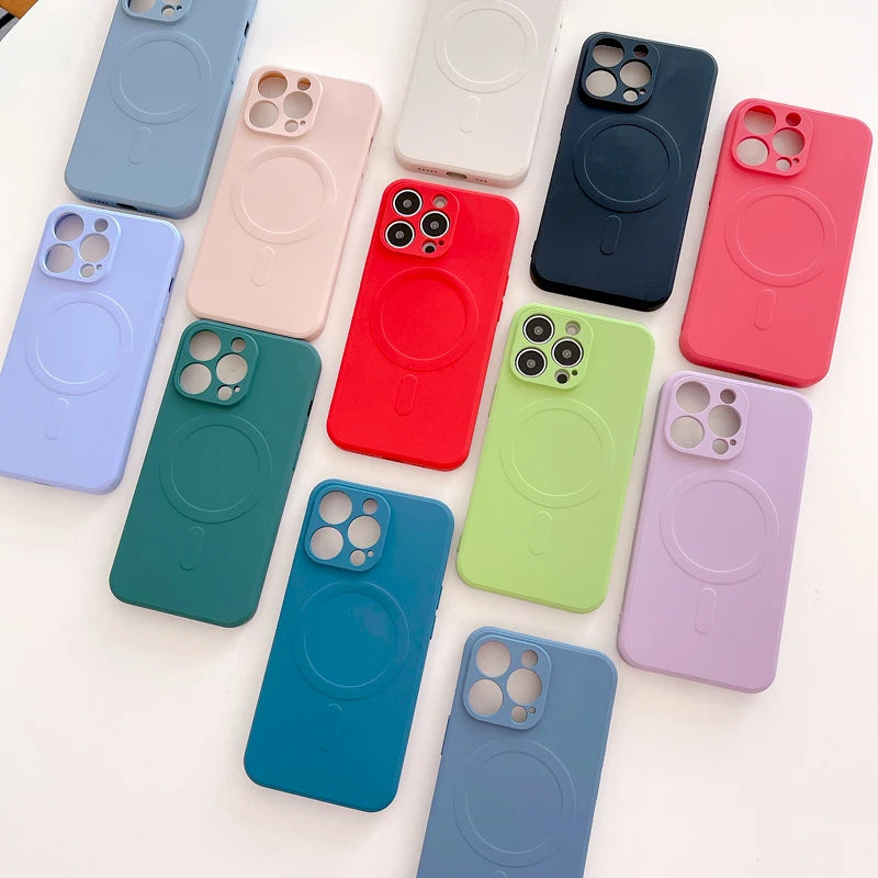 For Magsafe Magnetic Wireless Charge Case For iPhone 14 13 12 11 15 Pro Max Mini XR X S 7 8 Plus Soft Liquid Silicone Back Cover