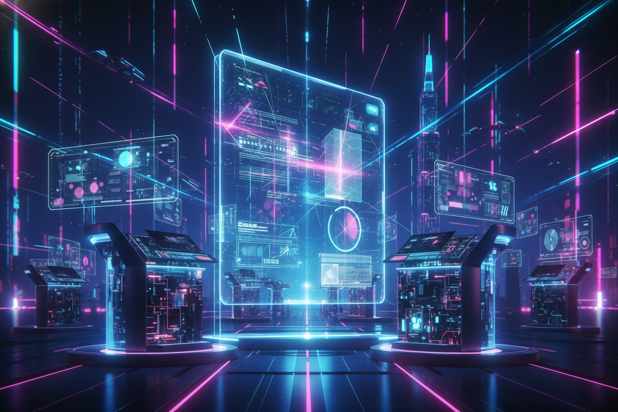 Une image tech et futuriste avec des lumières et plein de couleur